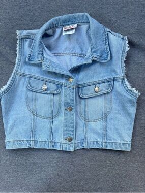 Vintage 90s Denim Republic Cropped Light Wash Jean Vest Made in USA Womens Small
